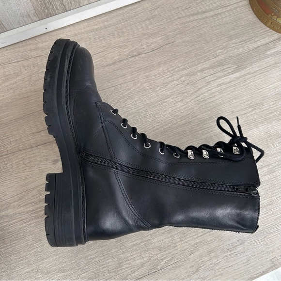 STEVE MADDEN Aiken Tall COMBAT BOOTS womens 9 Black Leather Goth Grunge Moto - Picture 7 of 16